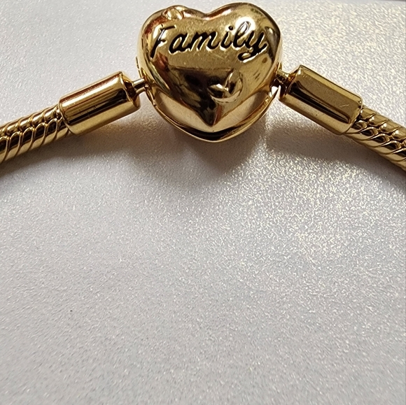 Pandora Family Tree Heart Clasp Snake Chain Bracelet 14k gold plating Size 7.5 - Picture 6 of 7